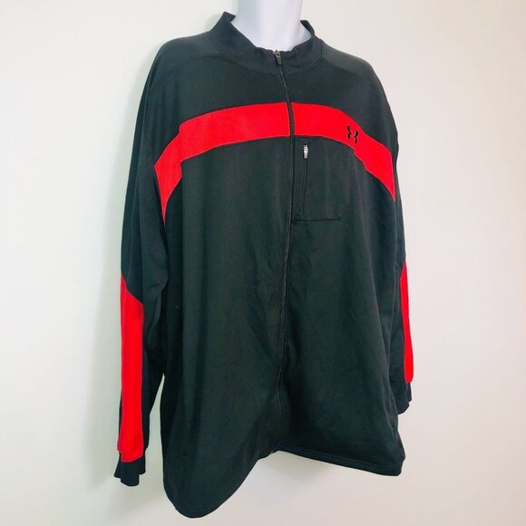Under Armour Track Jacket Mens 3XL Red Black Athletic Dry Weave - Picture 2 of 7